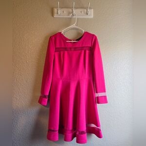 Hot Pink Long Sleeve Dress With Mesh Detailing